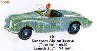 <a href='../files/catalogue/Dinky/101/1958101.jpg' target='dimg'>Dinky 1958 101  Sunbeam Alpine Sports (Touring Finish)</a>